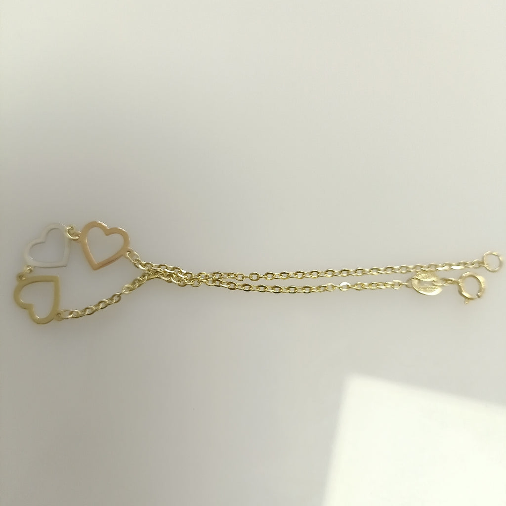 PULSERA ESPECIAL CON CORAZONES 14K 18 CM 1.4 GR (NUEVO)