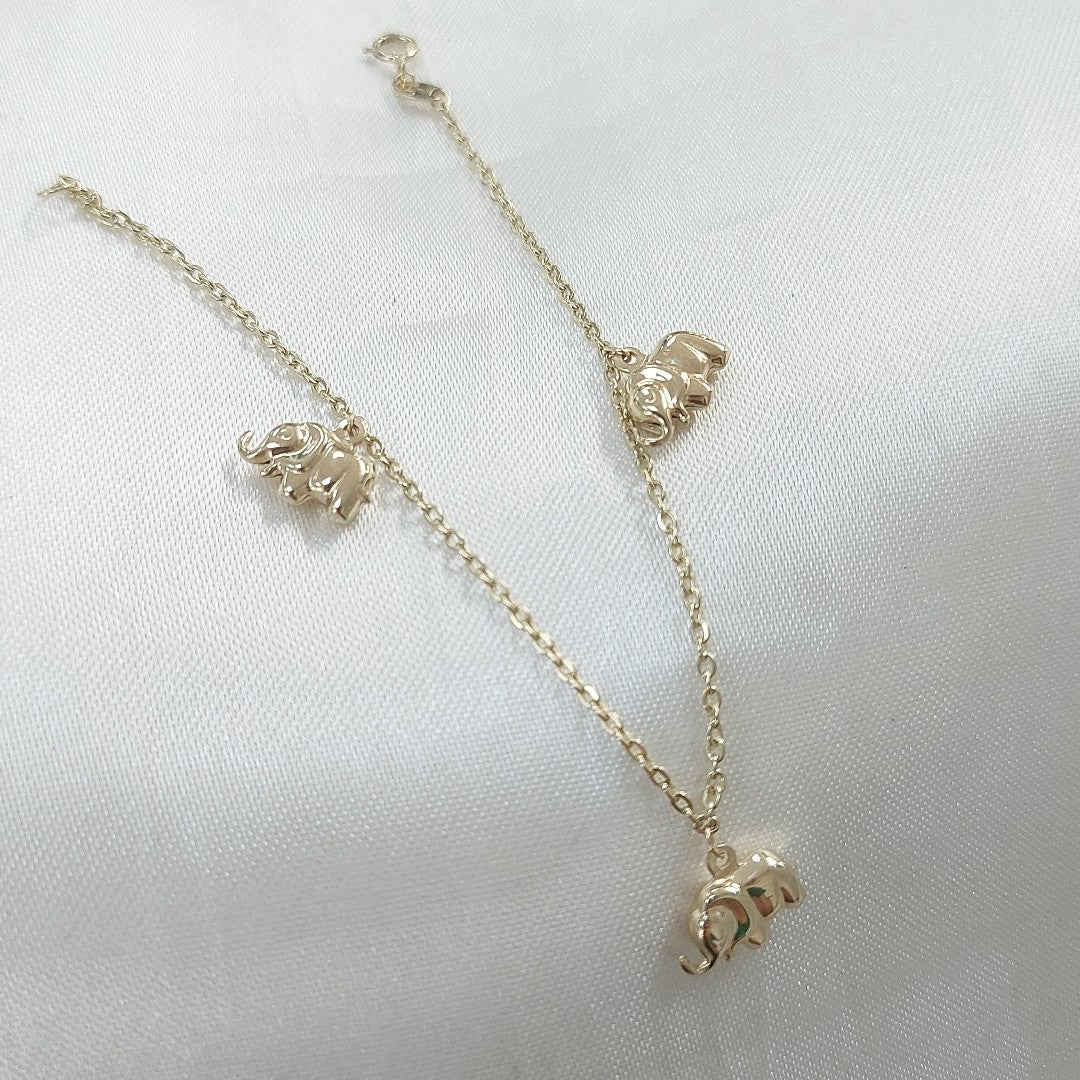 PULSERA ESPECIAL CON DIJES ELEFANTES 10K 18 CM 2.2 GR (NUEVO)