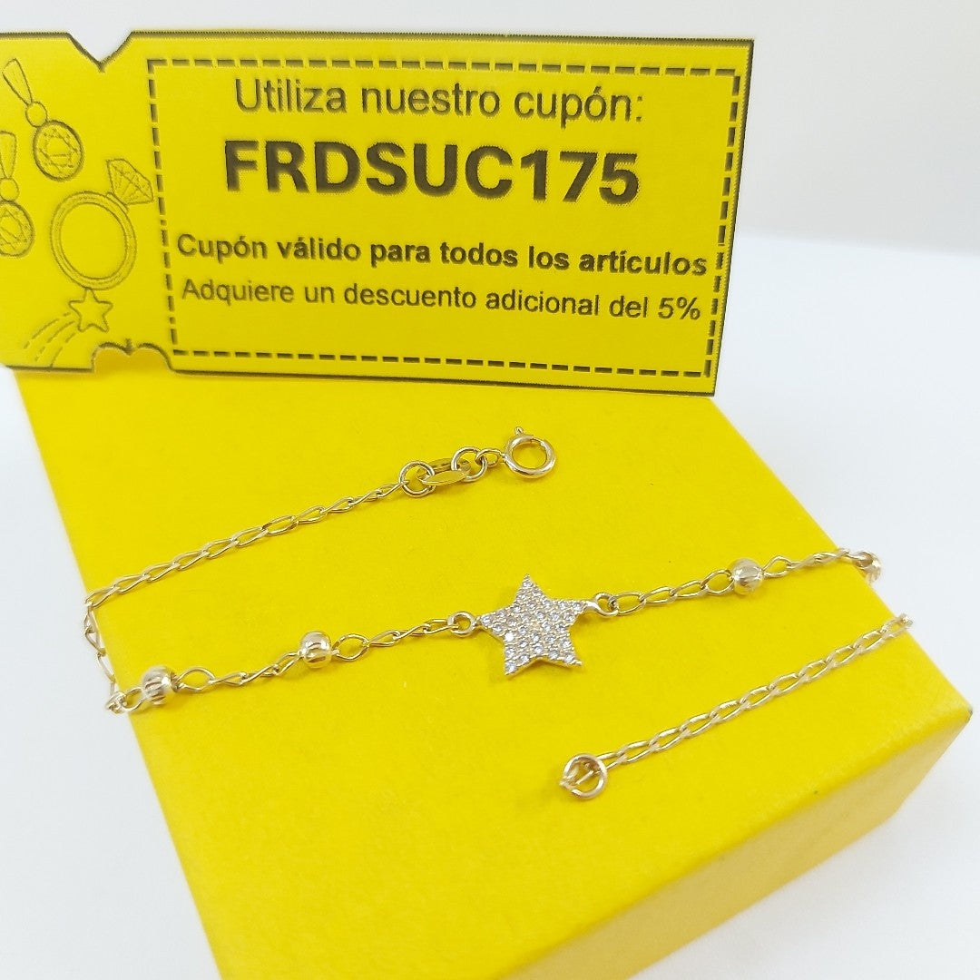 PULSERA ESPECIAL CON ESTRELLA Y CIRCONIAS 14K 18 CM 1.4 GR (NUEVO)