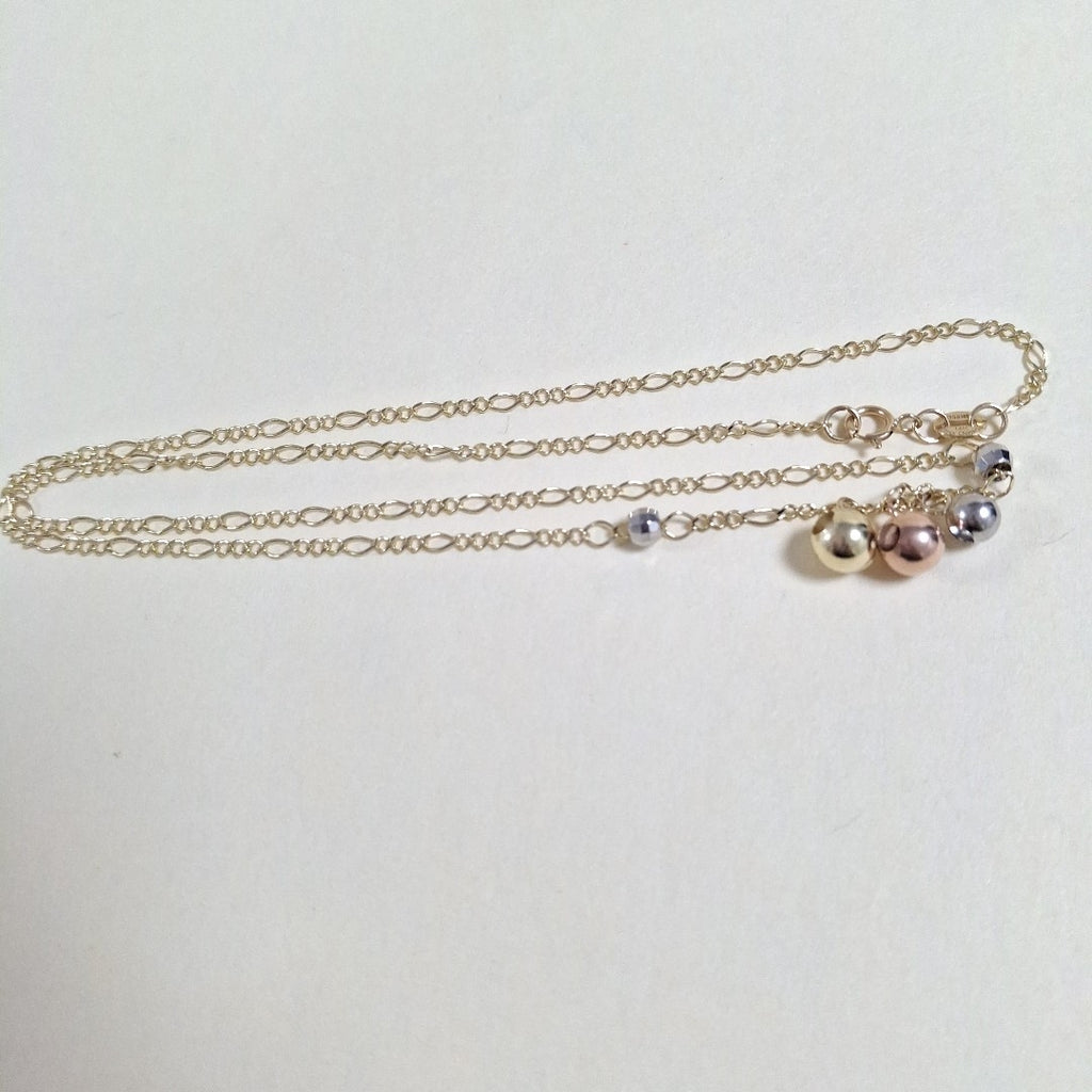 CADENA GARGANTILLA 3X1 CON ESFERAS COMBINADAS 14K 45 CM 3 GR (NUEVO)