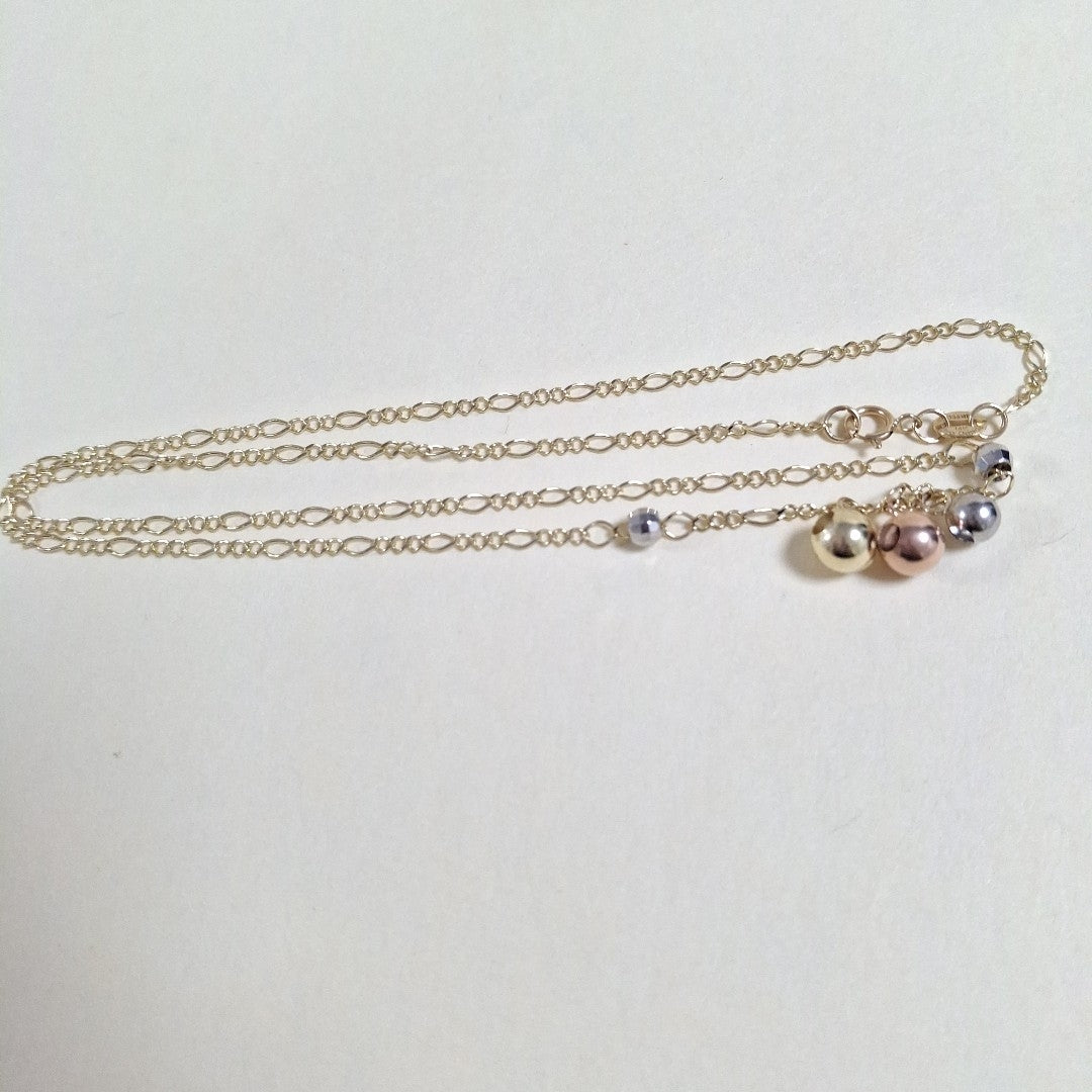 CADENA GARGANTILLA 3X1 CON ESFERAS COMBINADAS 14K 45 CM 3 GR (NUEVO)