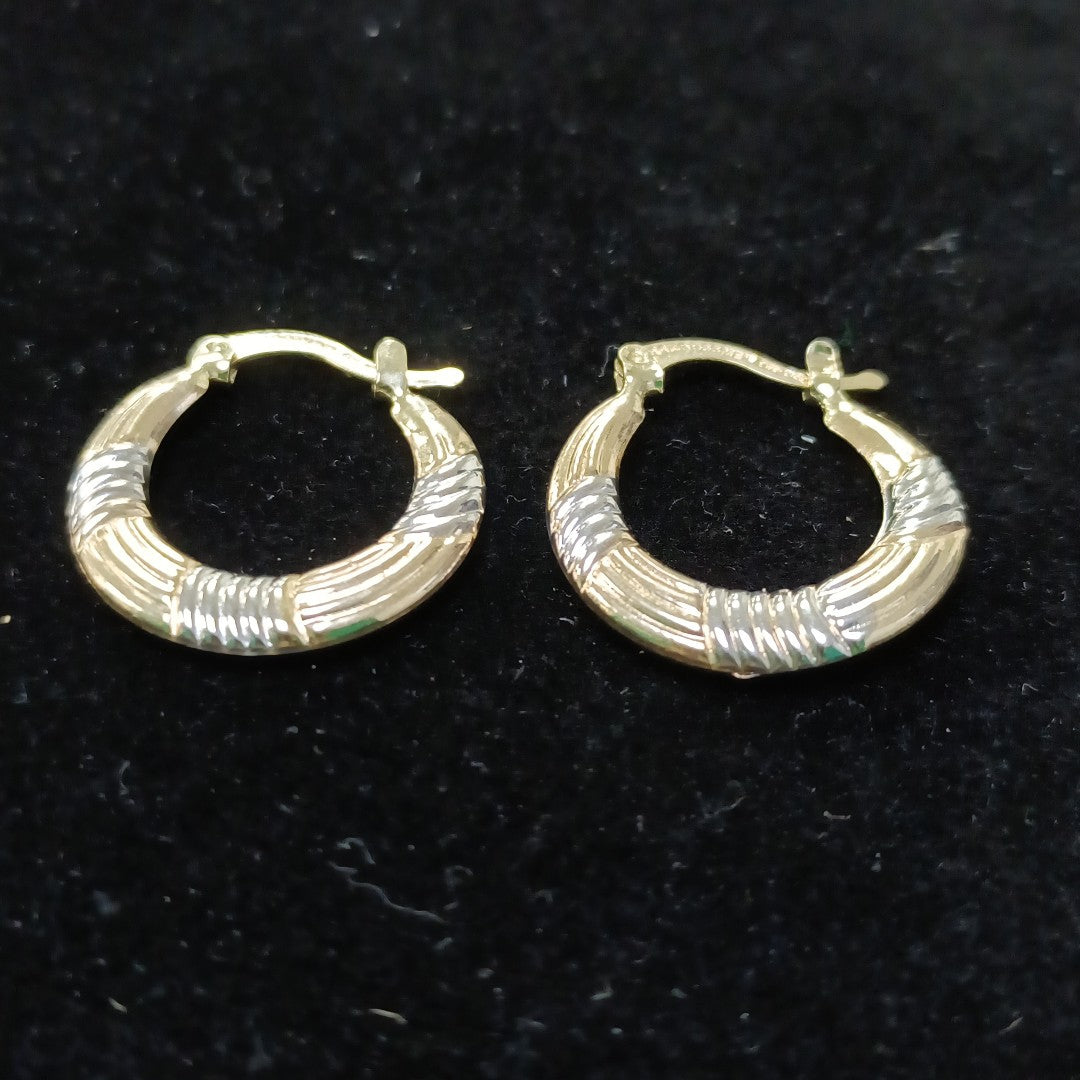 ARETES TEJIDO ARRACADAS COMBINADAS HUECAS 14K 1.9 GR (NUEVO)
