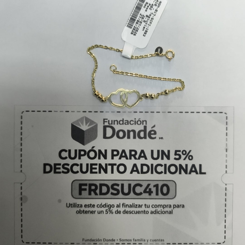 PULSERA TEJIDO ESPECIAL C CORAZONES 14K 18 CM 1.7 GR (NUEVO)