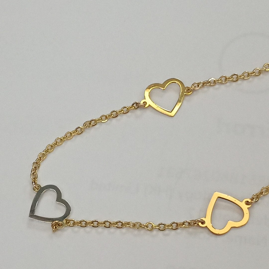 PULSERA ESPECIAL CON CORAZONES CONBINADOS 14K 18 CM 1.6 GR (NUEVO)