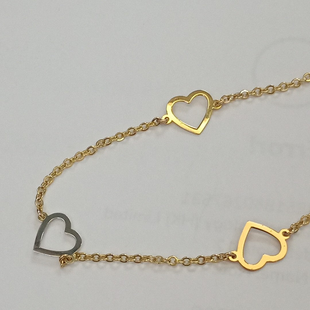 PULSERA ESPECIAL CON CORAZONES CONBINADOS 14K 18 CM 1.6 GR (NUEVO)