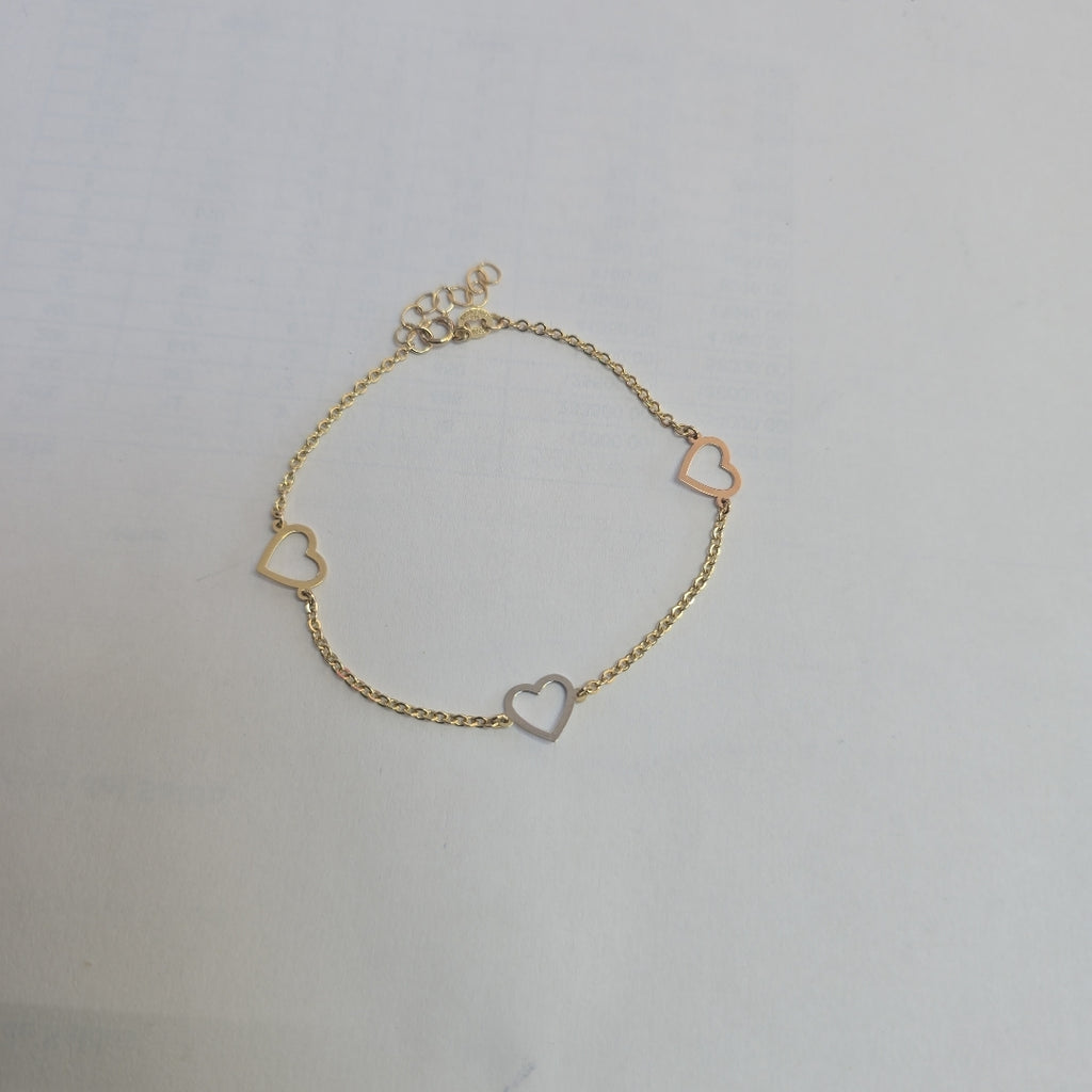 PULSERA ESPECIAL CON CORAZONES CONBINADOS 14K 18 CM 1.7 GR (NUEVO)