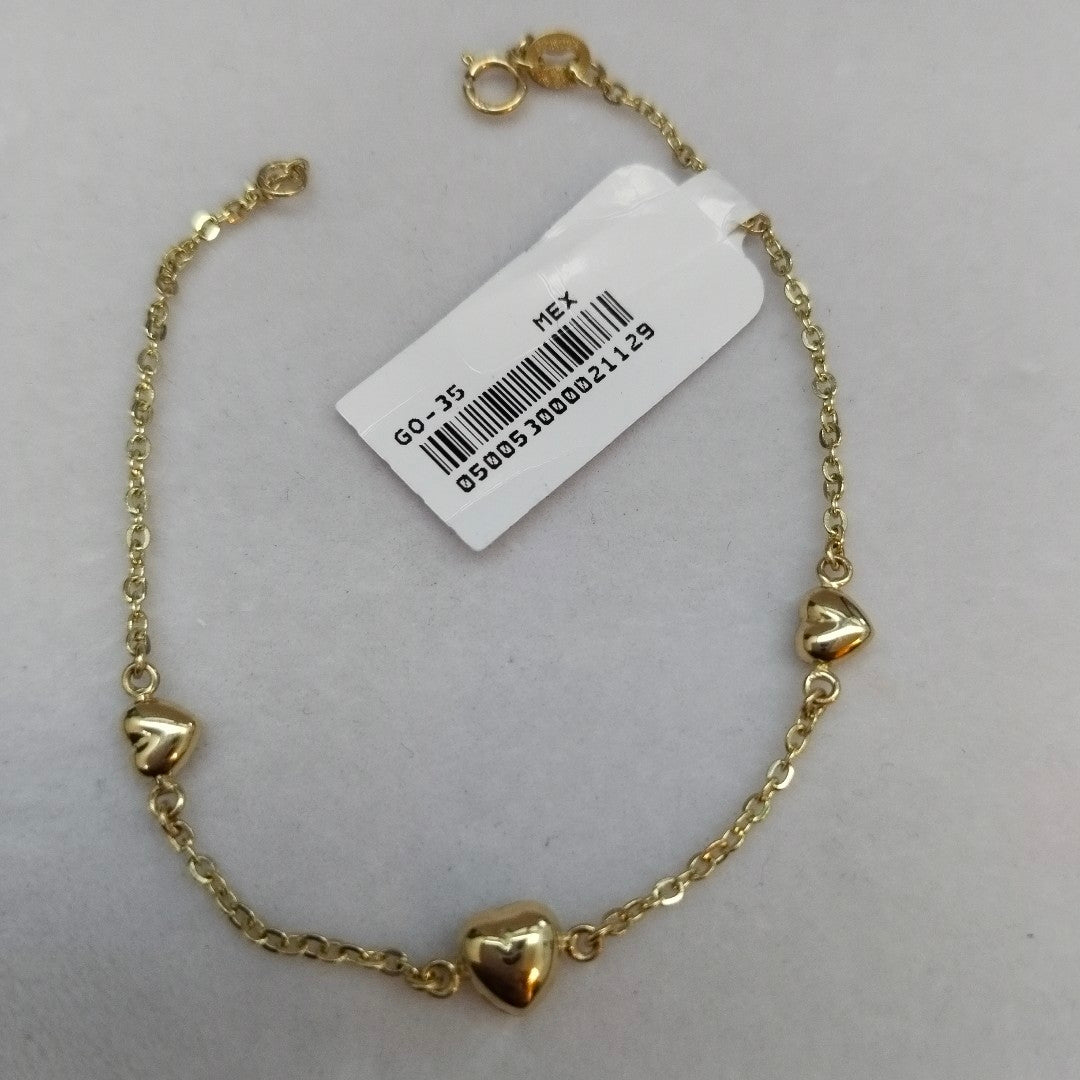 PULSERA TEJIDO ESPECIAL CON CORAZONES 14K 18 CM 1.7 GR (NUEVO)