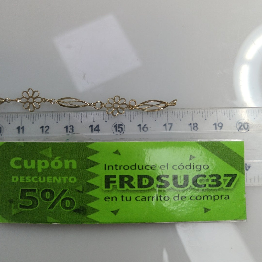 PULSERA ESPECIAL CON FLORES 14K 18 CM 2.7 GR (NUEVO)