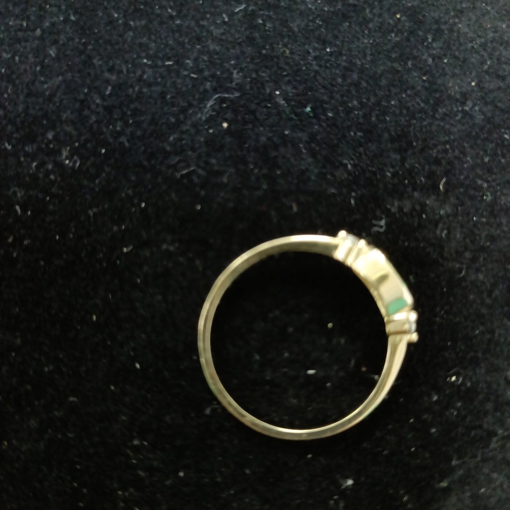 ANILLOS TEJIDO ANILLITO C CIRCONIAS Y PIEDRA VERDE 14K 7 1.2 GR (NUEVO)