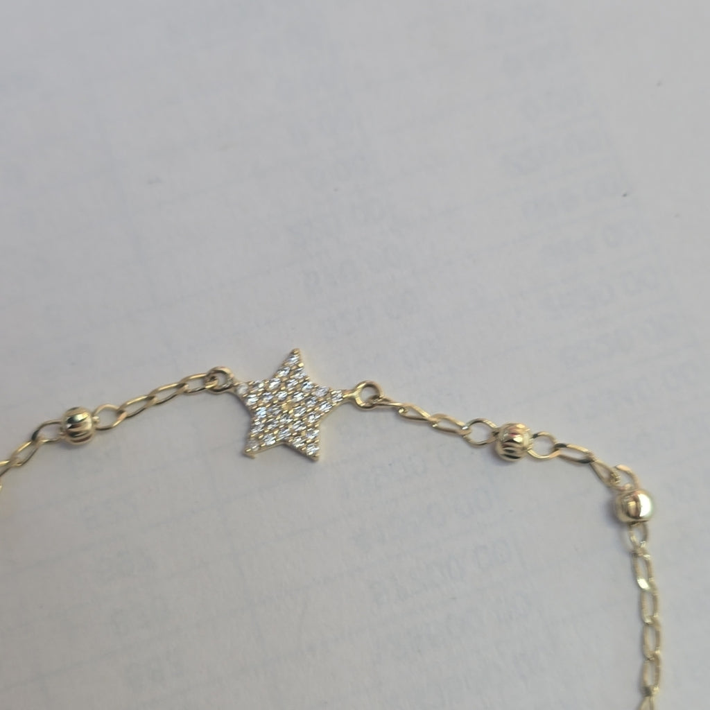 PULSERA ESPECIAL CON ESTRELLA Y CIRCONIAS 14K 18 CM 1.5 GR (NUEVO)