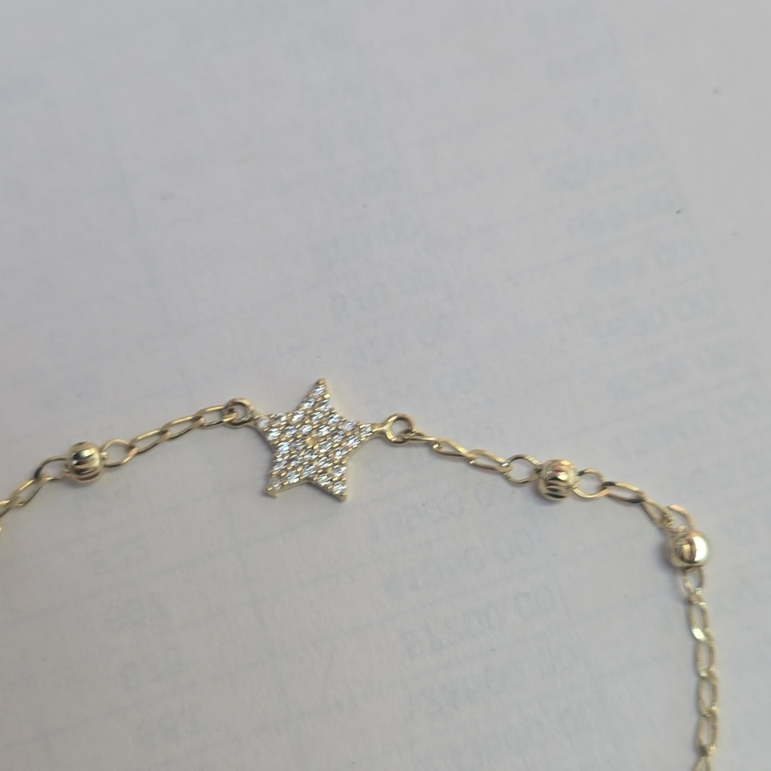 PULSERA ESPECIAL CON ESTRELLA Y CIRCONIAS 14K 18 CM 1.5 GR (NUEVO)