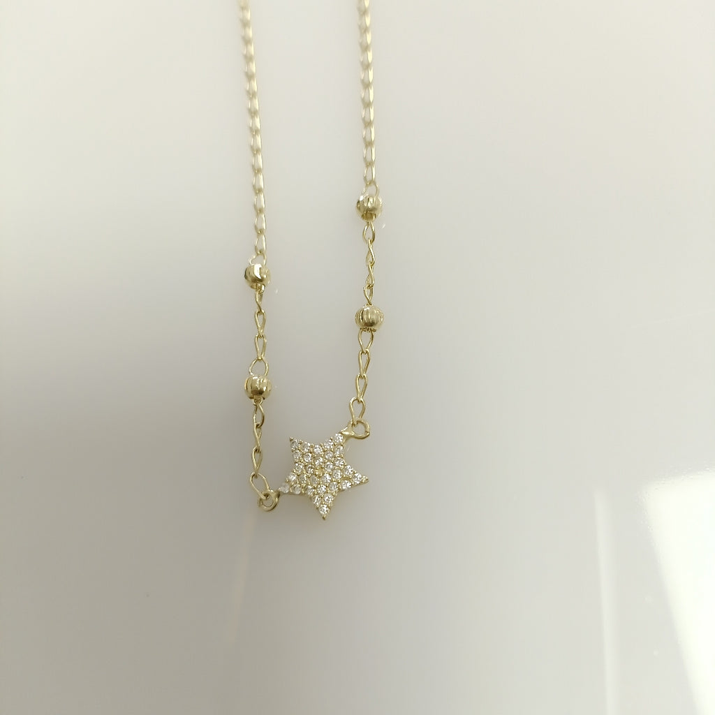 PULSERA ESPECIAL CON ESTRELLA Y CIRCONIAS 14K 18 CM 1.5 GR (NUEVO)
