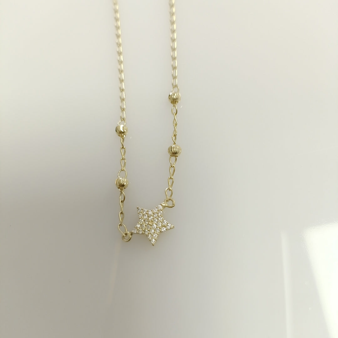 PULSERA ESPECIAL CON ESTRELLA Y CIRCONIAS 14K 18 CM 1.5 GR (NUEVO)