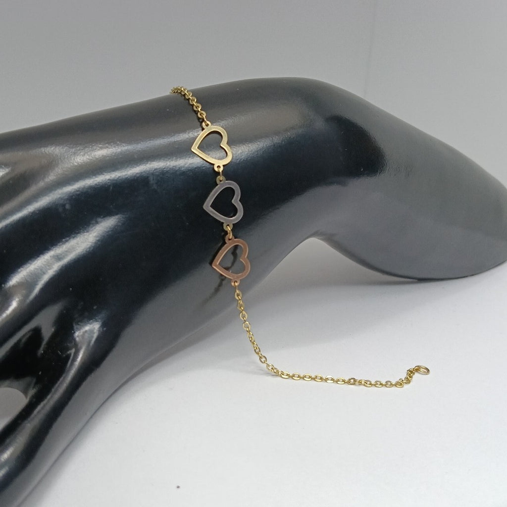 PULSERA ESPECIAL CON CORAZONES 14K 18 CM 1.4 GR (NUEVO)