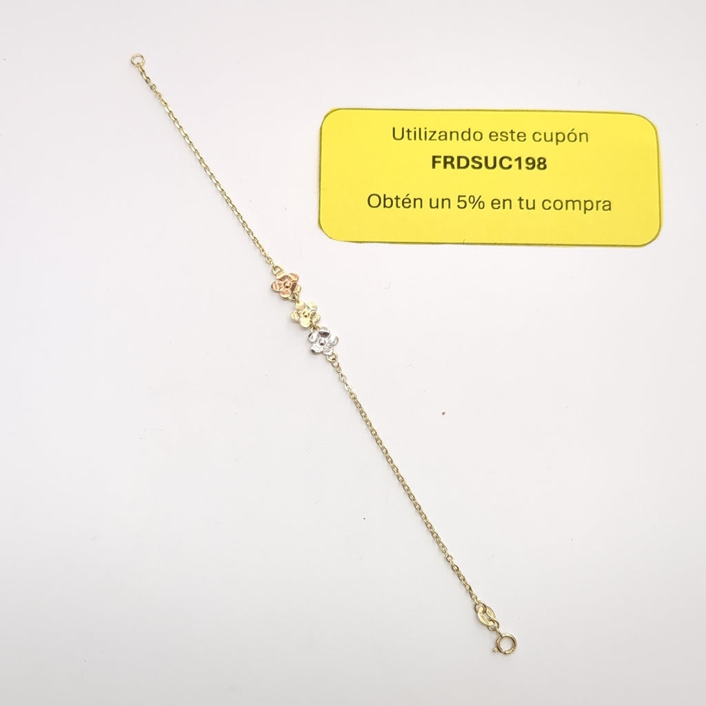 PULSERA TEJIDO ESPECIAL FIG FLORES 14K 18 CM 2 GR (NUEVO)