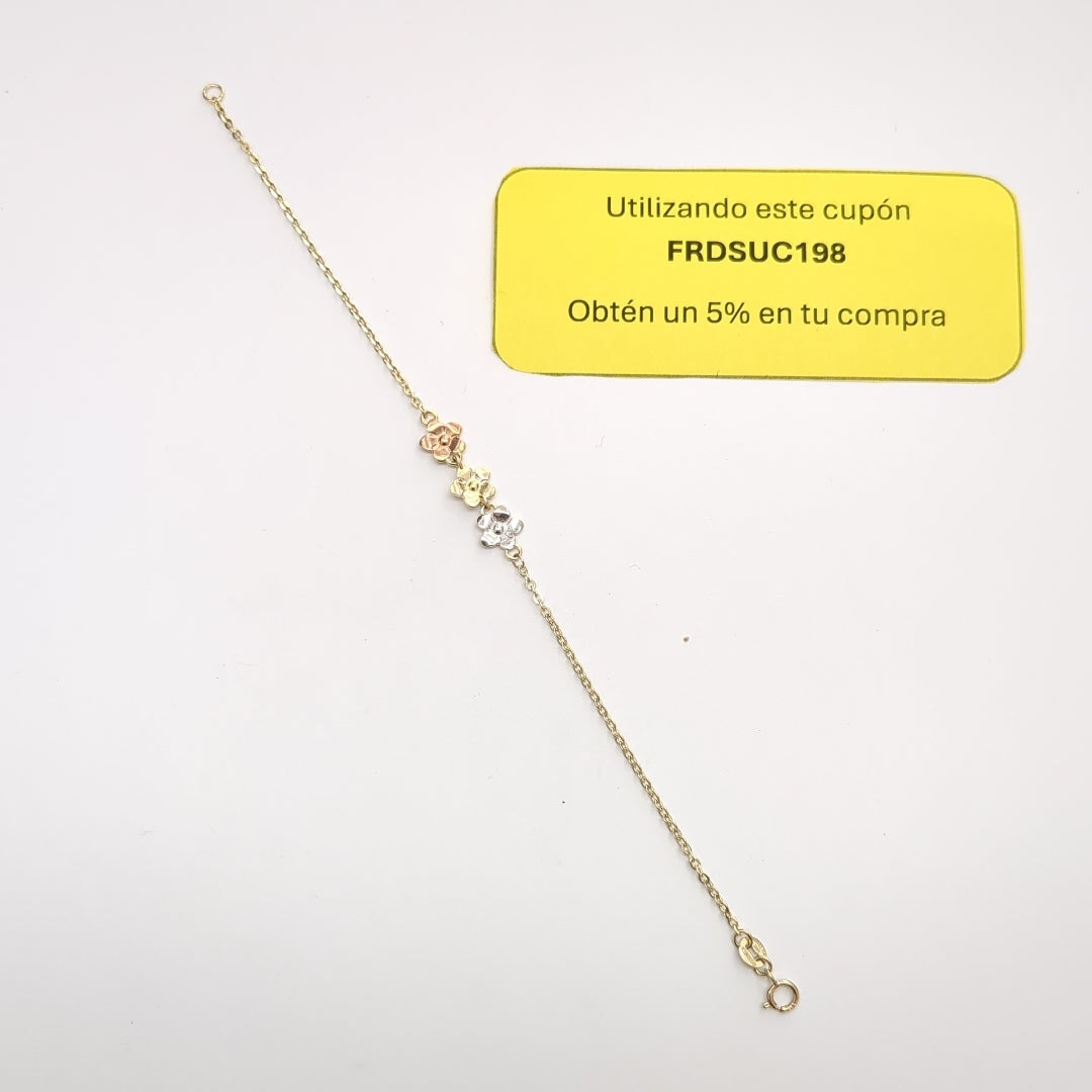PULSERA TEJIDO ESPECIAL FIG FLORES 14K 18 CM 2 GR (NUEVO)