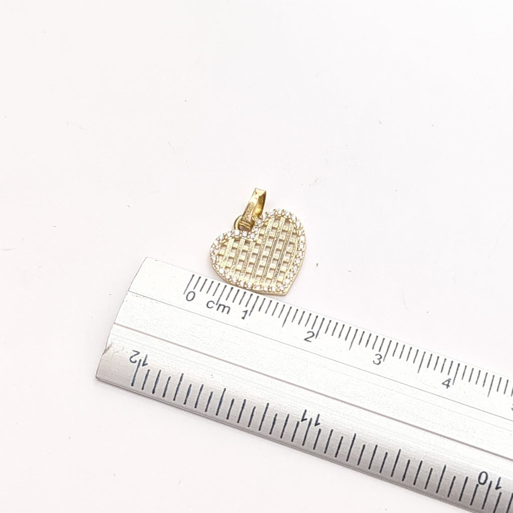 DIJE TEJIDO CORAZON CON CERCO DE CIRCONIAS 14K 1.1 GR (NUEVO)