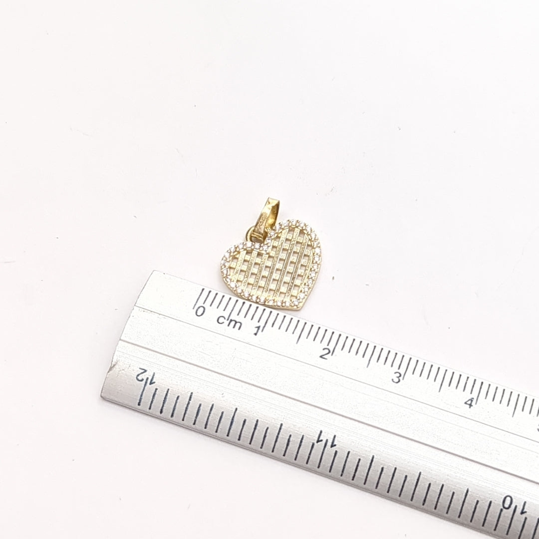 DIJE TEJIDO CORAZON CON CERCO DE CIRCONIAS 14K 1.1 GR (NUEVO)