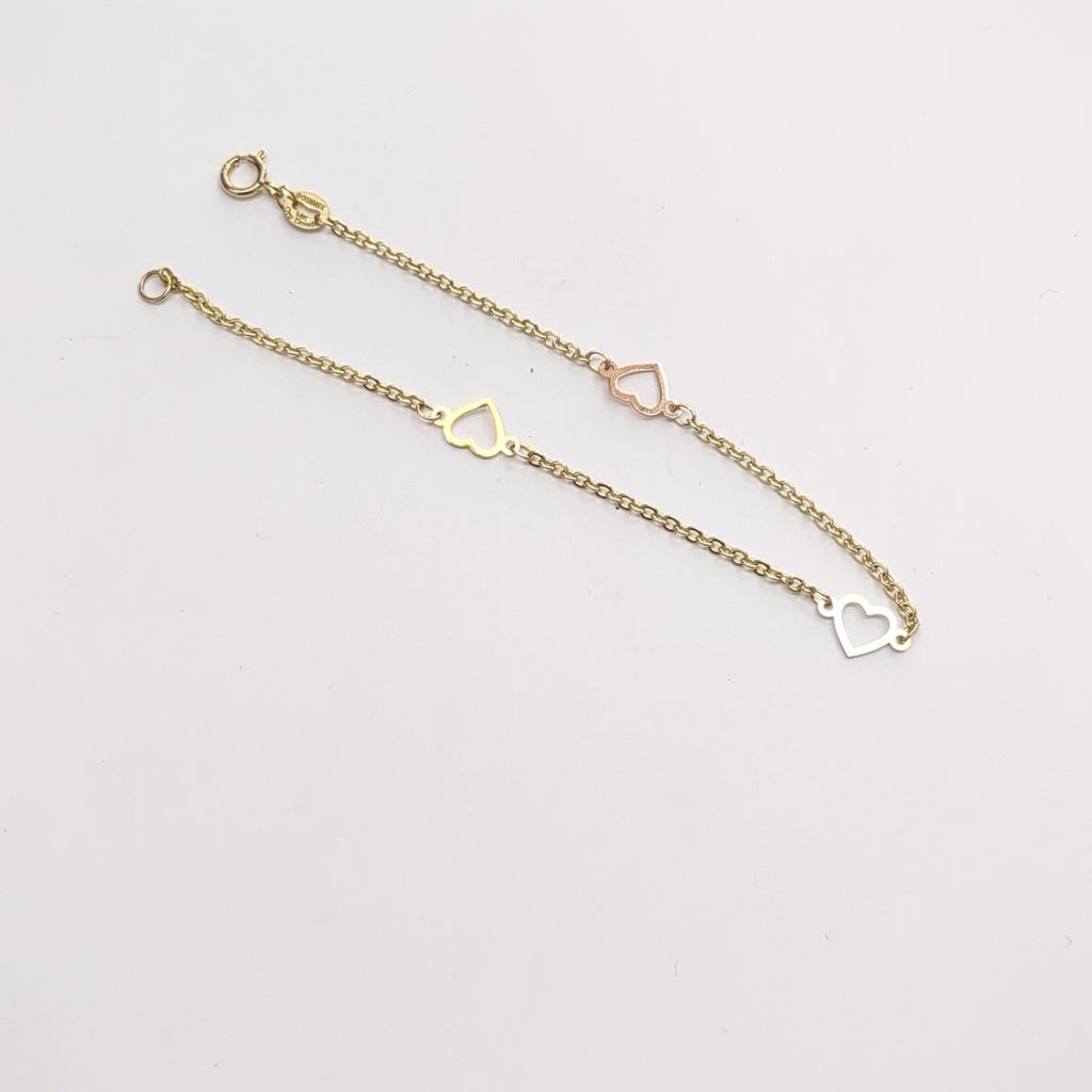PULSERA ESPECIAL CON CORAZONES 14K 18 CM 1.3 GR (NUEVO)