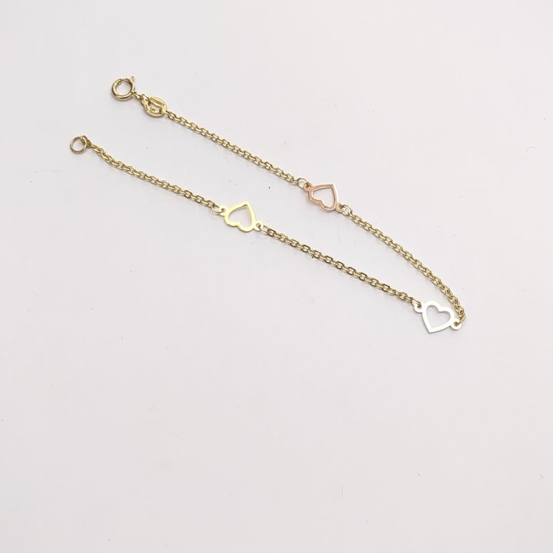 PULSERA ESPECIAL CON CORAZONES 14K 18 CM 1.3 GR (NUEVO)