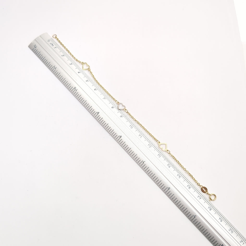 PULSERA ESPECIAL CON CORAZONES 14K 18 CM 1.2 GR (NUEVO)