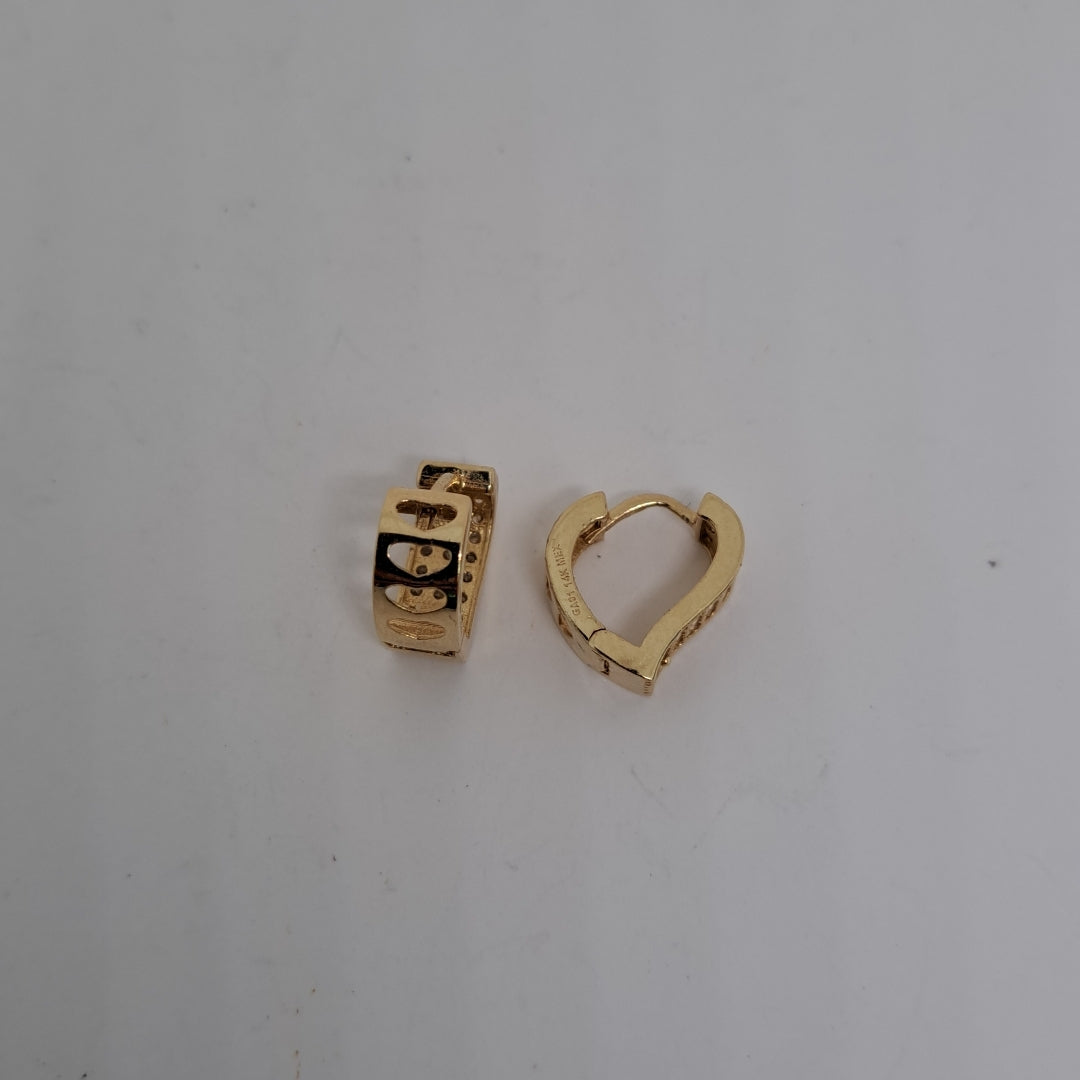 ARETES ARRACADAS CORAZON C CIRCONIAS 14K 2.1 GR (NUEVO)