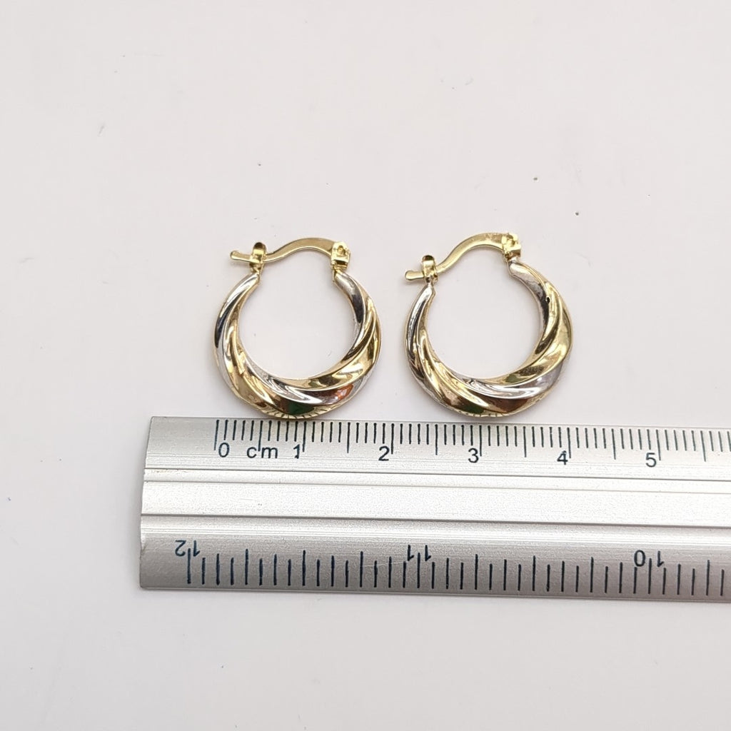 ARETES TEJIDO ARRACADA TRENZADA COMBINADA 14K 1.9 GR (NUEVO)