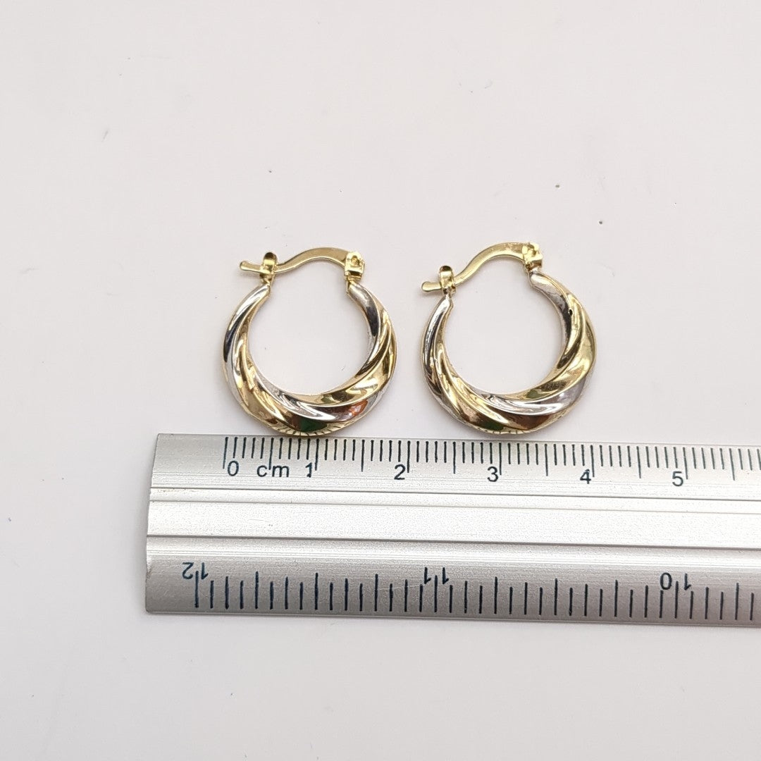 ARETES TEJIDO ARRACADA TRENZADA COMBINADA 14K 1.9 GR (NUEVO)