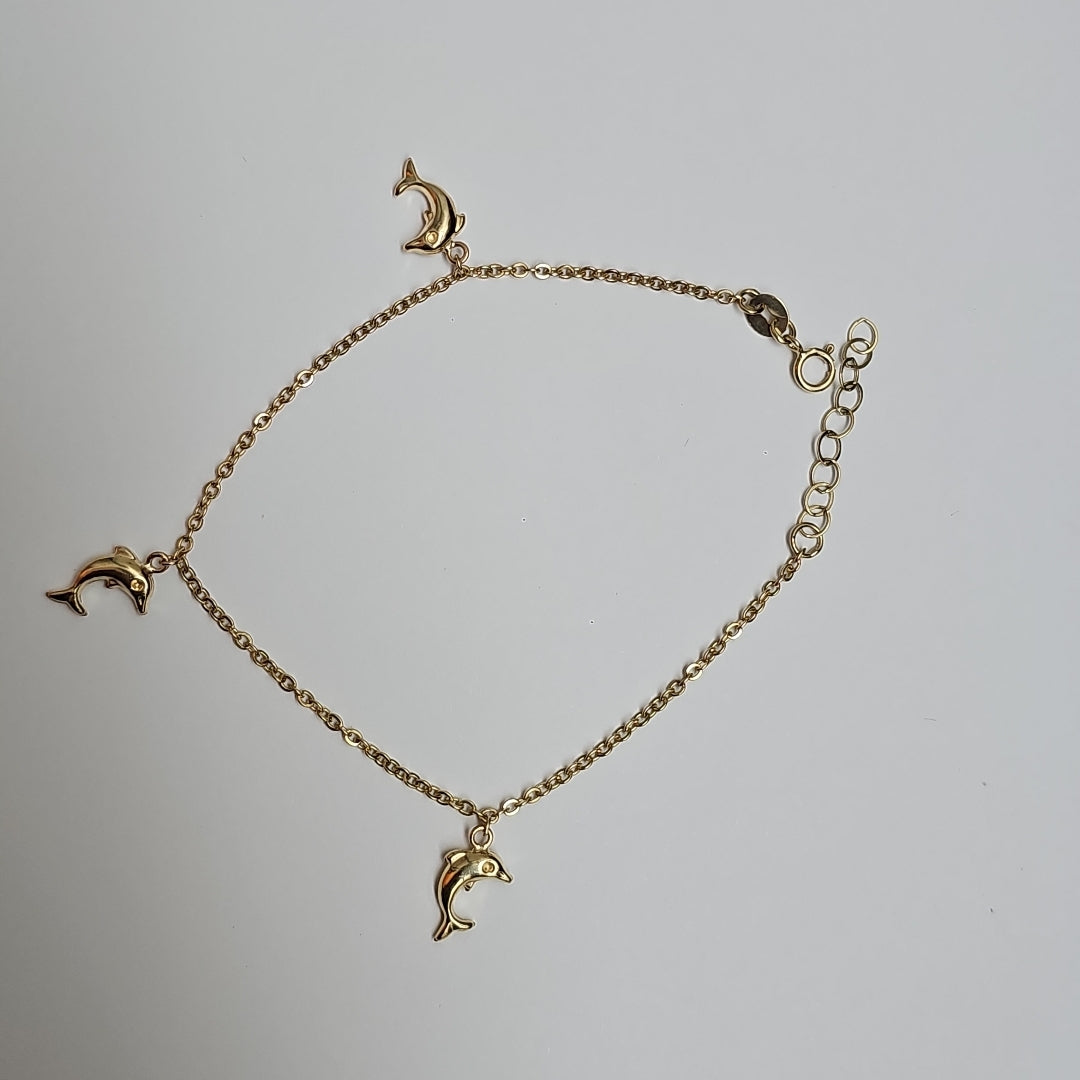 PULSERA ESPECIAL CON DIJES DELFINES 10K 18 CM 2 GR (NUEVO)
