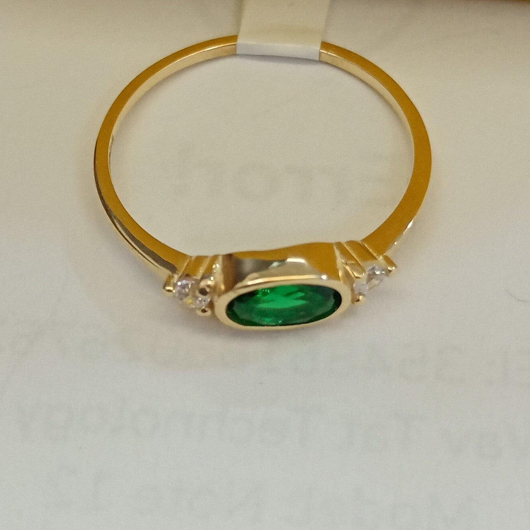 ANILLOS TEJIDO ANILLITO C CIRCONIAS Y PIEDRA VERDE 14K 7 1.1 GR (NUEVO)