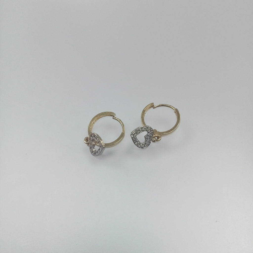 ARETES HUGGIES CON DIJE CORAZON Y CIRCONIAS 14K 2 GR (NUEVO)