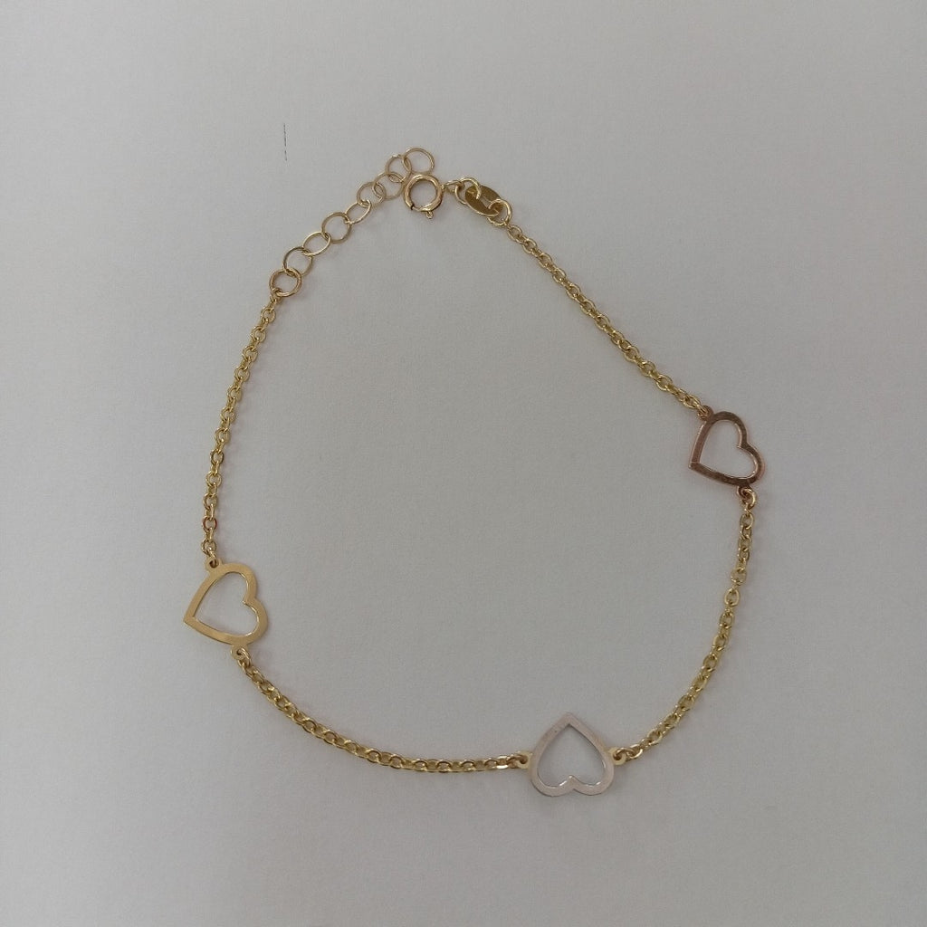 PULSERA ESPECIAL CON CORAZONES CONBINADOS 14K 18 CM 1.7 GR (NUEVO)