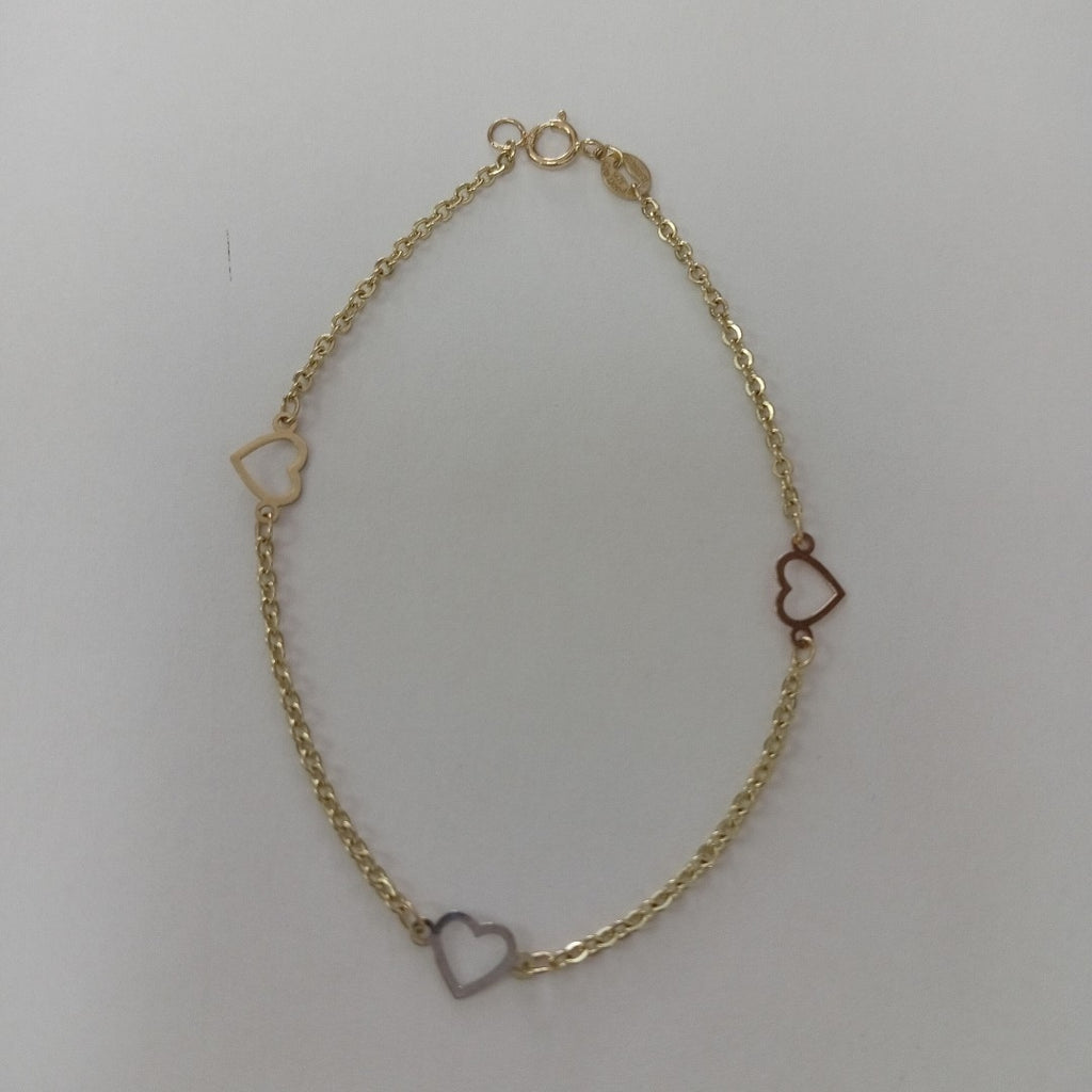 PULSERA ESPECIAL CON CORAZONES 14K 18 CM 1.3 GR (NUEVO)