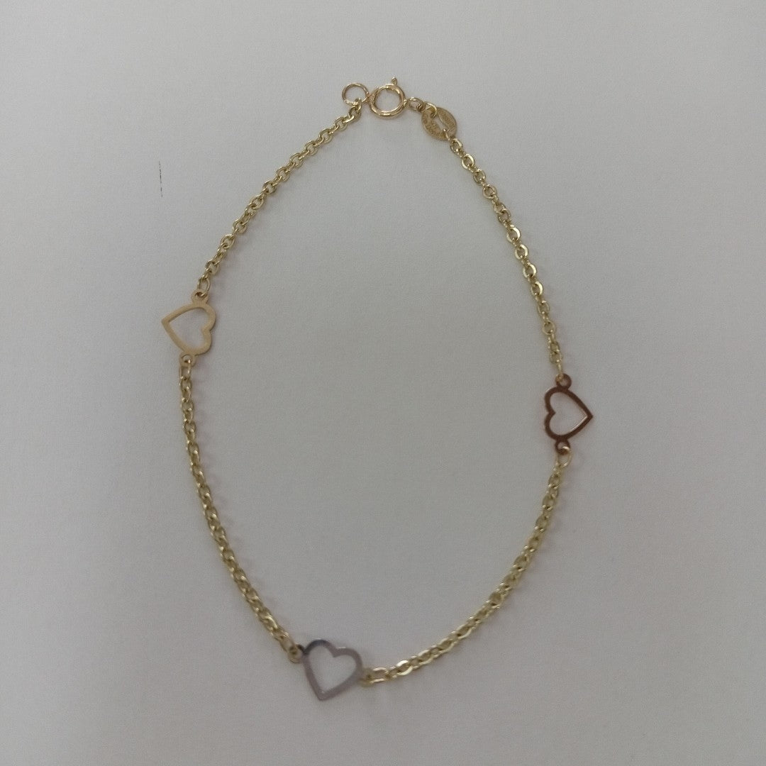 PULSERA ESPECIAL CON CORAZONES 14K 18 CM 1.3 GR (NUEVO)