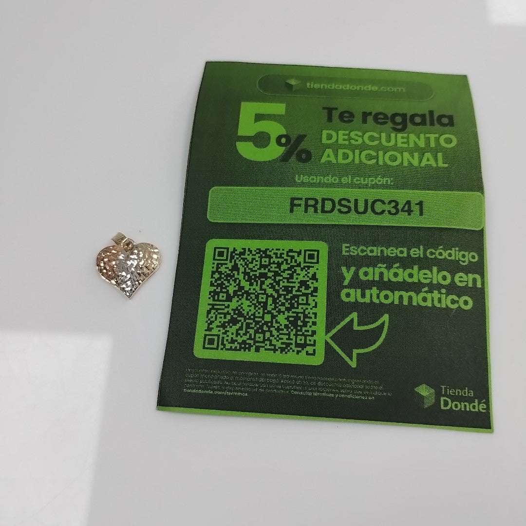 DIJE TEJIDO CORAZON LABRADO COMBINADO 14K 1.2 GR (NUEVO)