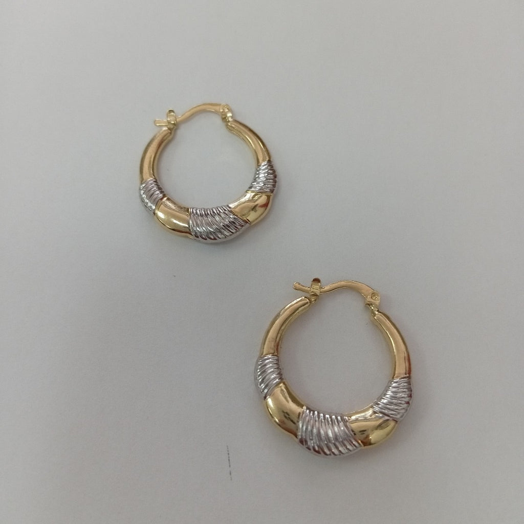 ARETES ARRACADAS HUECAS COMBINADAS 14K 2.4 GR (NUEVO)