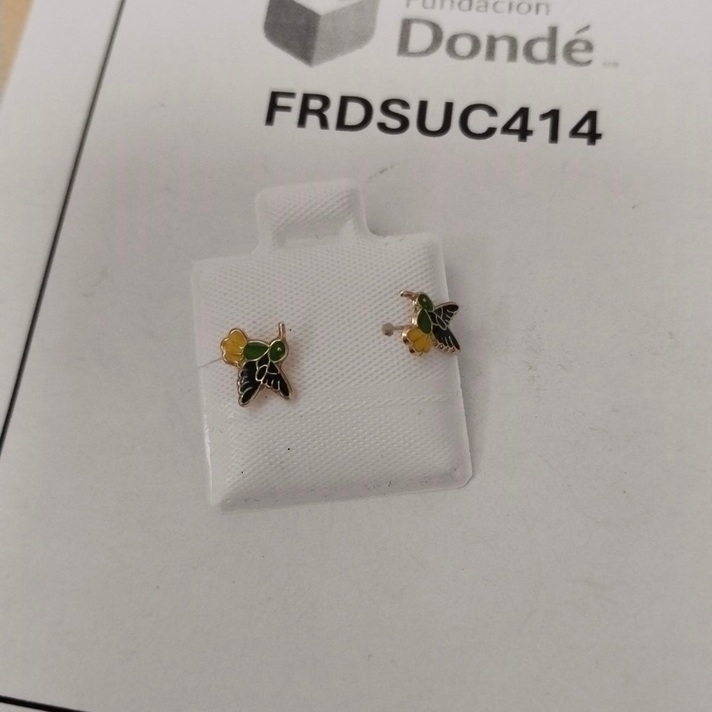 BROQUELES BROQUEL FIG COLIBRI ESMALTE VERDE 14K 0.2138 GR (NUEVO)