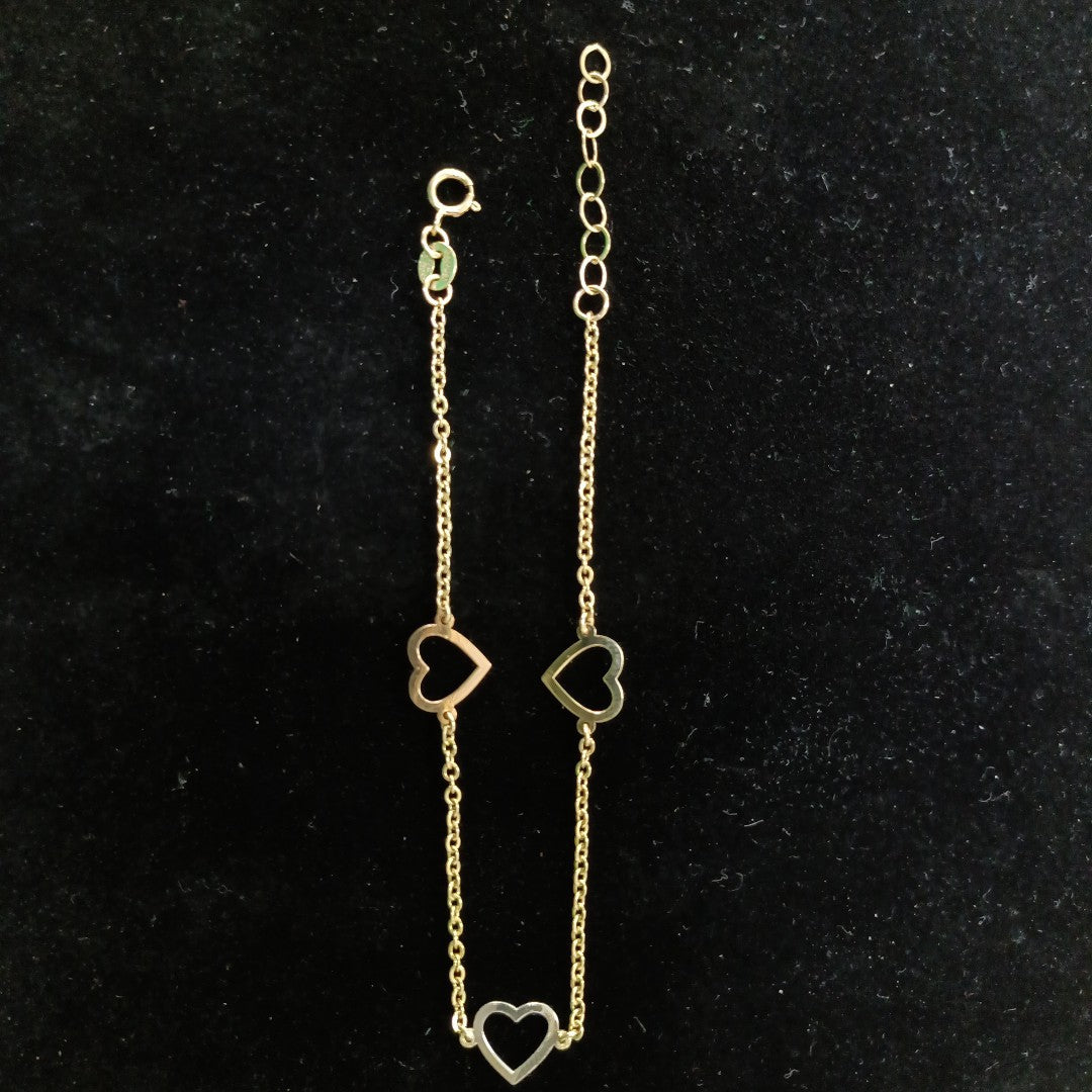 PULSERA ESPECIAL CON CORAZONES CONBINADOS 14K 18 CM 1.8 GR (NUEVO)