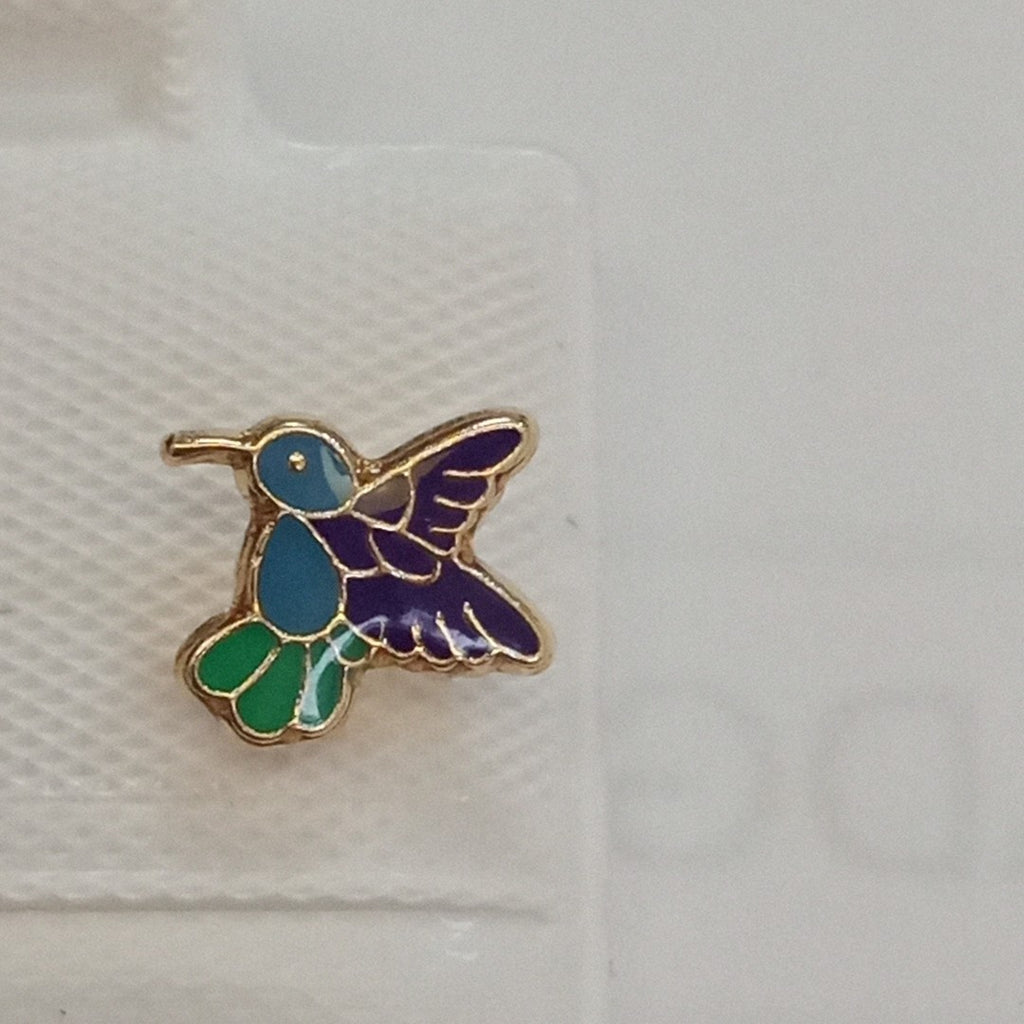 BROQUELES BROQUEL FIG COLIBRI ESMALTE AZUL 14K 0.2138 GR (NUEVO)