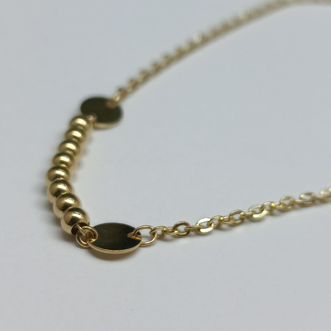 PULSERA TEJIDO ESPECIAL CON BOLITAS 14K 18 CM 1.8 GR (NUEVO)