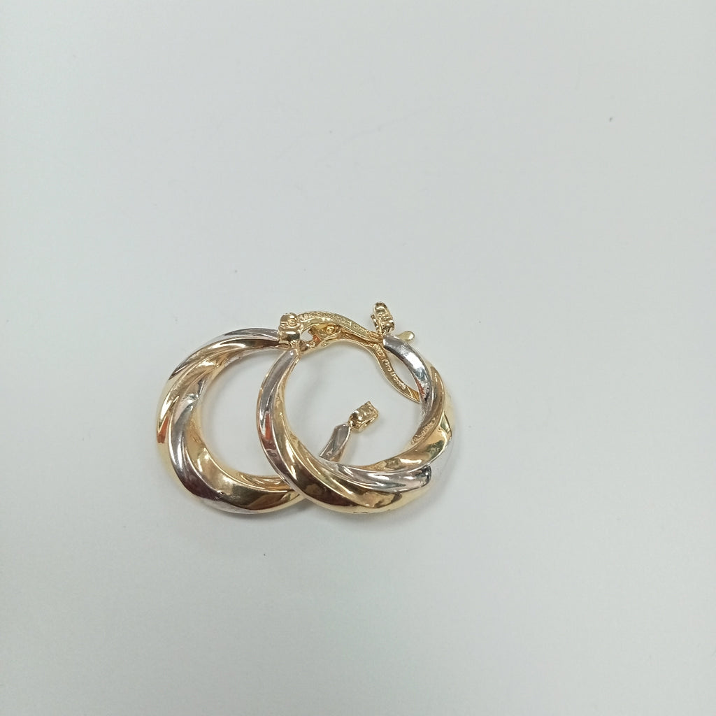 ARETES TEJIDO ARRACADA TRENZADA COMBINADA 14K 1.8 GR (NUEVO)
