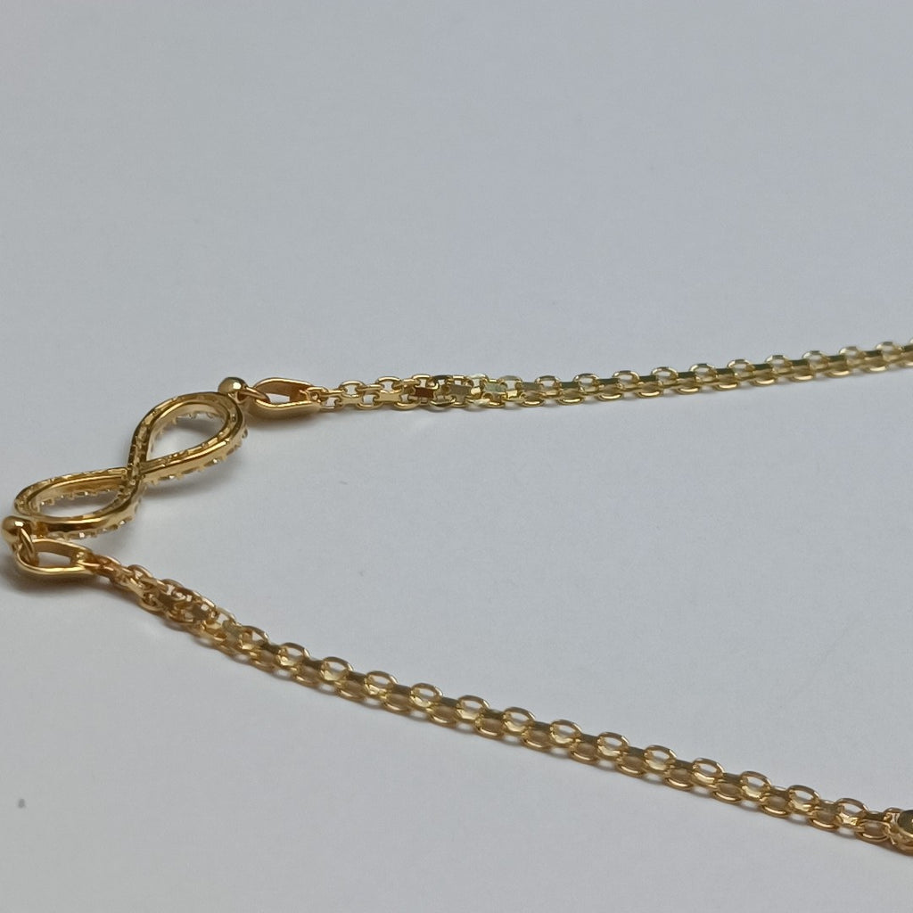 PULSERA TEJIDO ESPECIAL CON INFINITO Y CIRCONIAS 14K 18 CM 3.3 GR (NUEVO)
