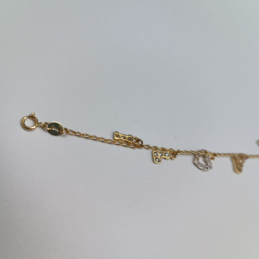 PULSERA ESPECIAL CON DIJES Y CIRCONIAS 14K 18 CM 3.3 GR (NUEVO)