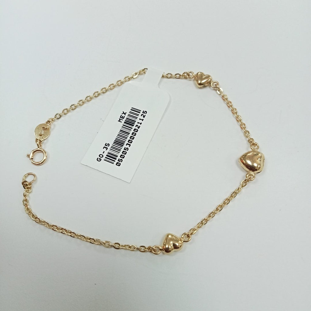 PULSERA TEJIDO ESPECIAL CON CORAZONES 14K 18 CM 1.7 GR (NUEVO)