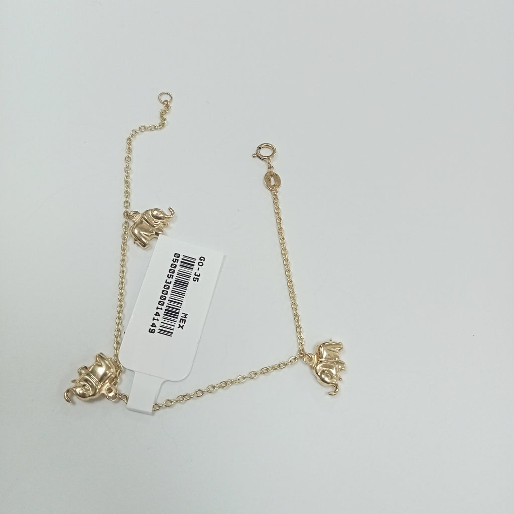 PULSERA ESPECIAL CON DIJES ELEFANTES 10K 18 CM 2.1 GR (NUEVO)