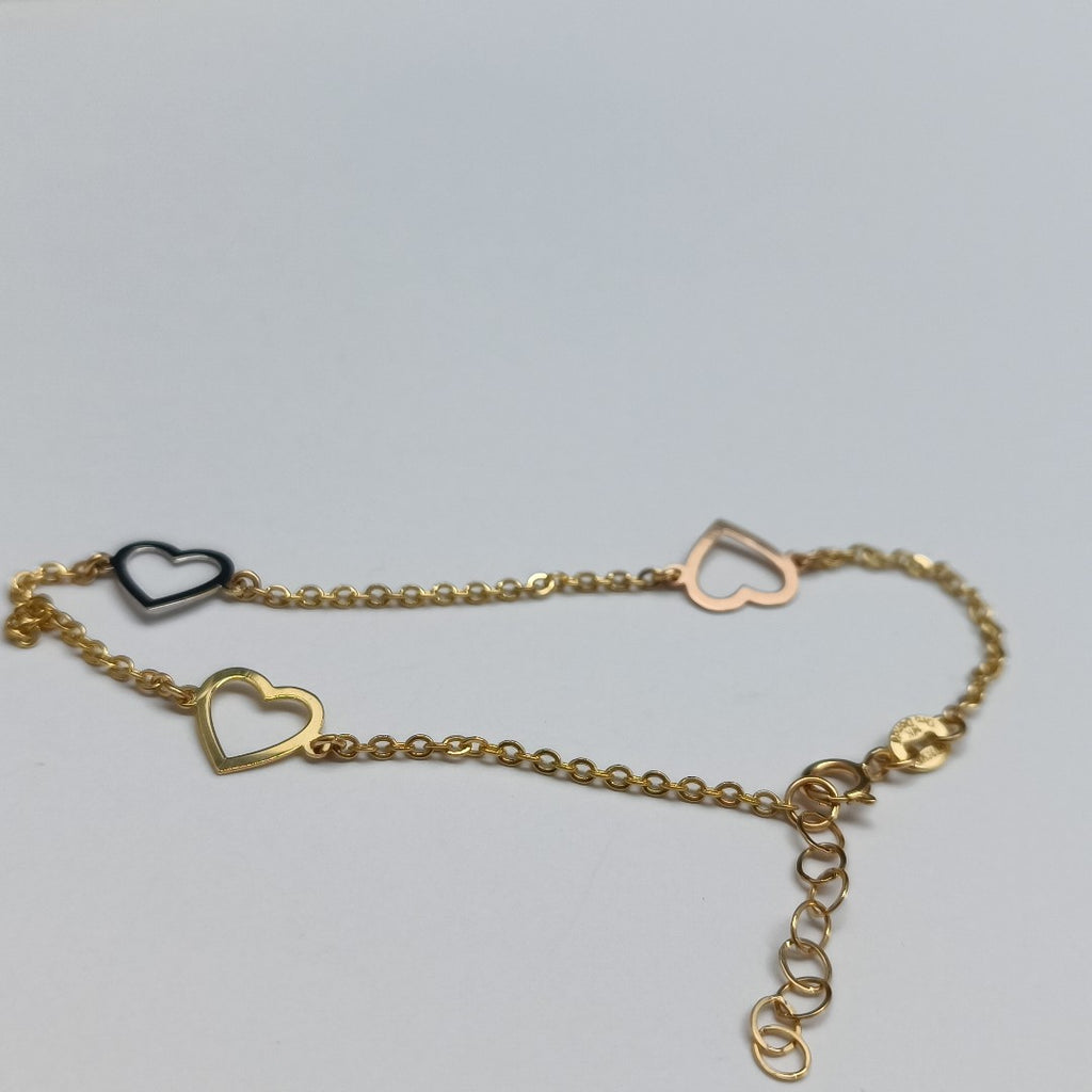 PULSERA ESPECIAL CON CORAZONES CONBINADOS 14K 18 CM 1.7 GR (NUEVO)