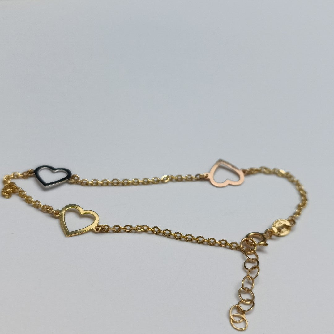 PULSERA ESPECIAL CON CORAZONES CONBINADOS 14K 18 CM 1.7 GR (NUEVO)