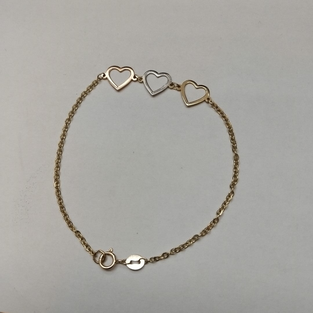 PULSERA ESPECIAL CON CORAZONES 14K 18 CM 1.4 GR (NUEVO)