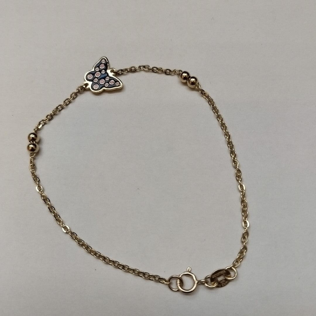 PULSERA TEJIDO ESPECIAL MARIPOSA CON ESMALTE 14K 18 CM 1.9 GR (NUEVO)