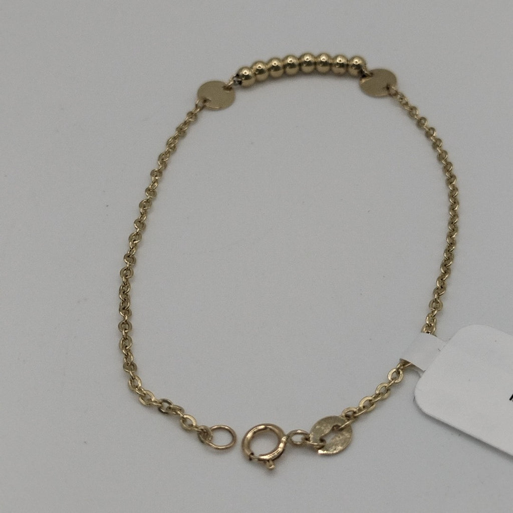 PULSERA TEJIDO ESPECIAL CON BOLITAS 14K 18 CM 1.8 GR (NUEVO)